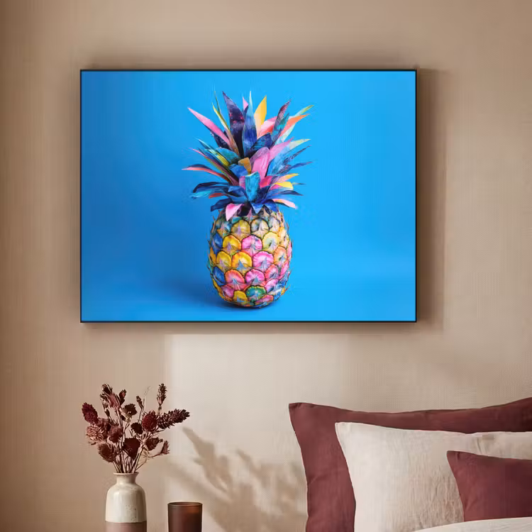 Ananas - Blauw - Tropisch - Vrolijk Textielframe zwart klein -sfeer1