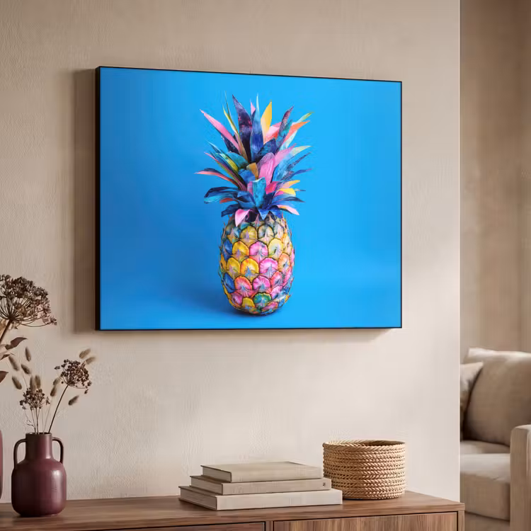 Ananas - Blauw - Tropisch - Vrolijk Textielframe zwart klein -sfeer3