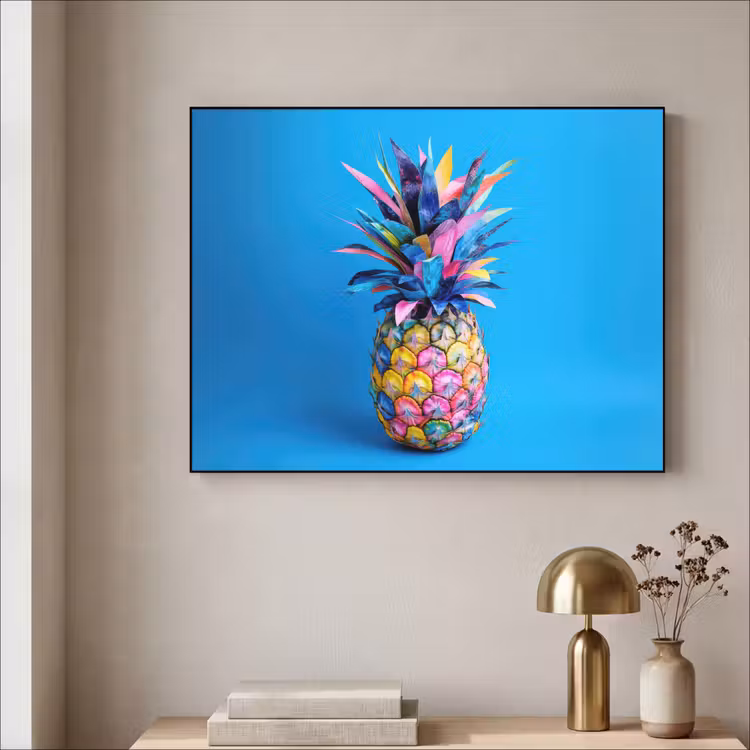 Ananas - Blauw - Tropisch - Vrolijk Textielframe zwart klein -sfeer2