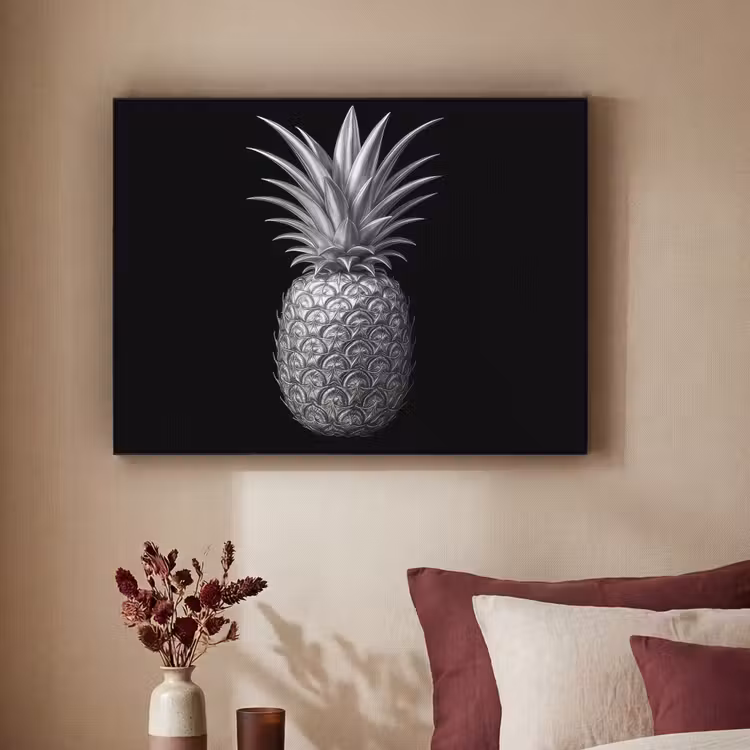 Ananas - Gedetailleerd - Bladeren Textielframe zwart klein -sfeer1