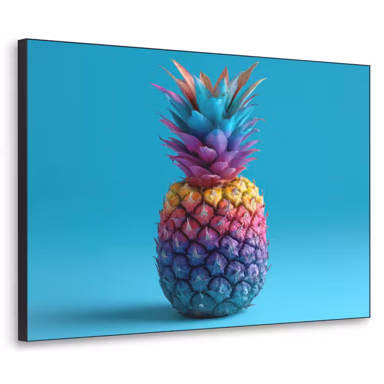 Ananas - Regenboog - Blauw - Popart Textielframe - compleet frame klein -3d