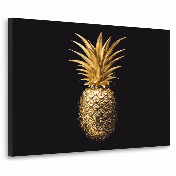 Ananas - Zwart - Goud - Luxe Textielframe zwart klein -3d