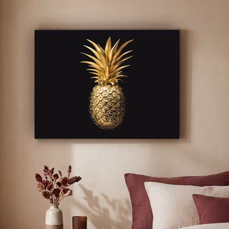 Ananas - Zwart - Goud - Luxe Textielframe zwart klein -sfeer1