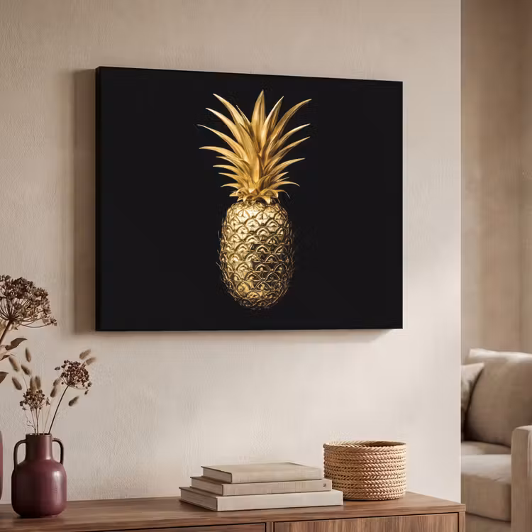 Ananas - Zwart - Goud - Luxe Textielframe zwart klein -sfeer3