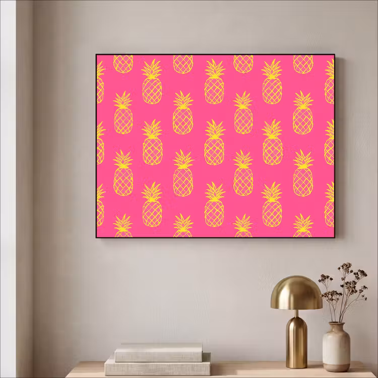 Ananas - Trendy - Roze Textielframe zwart klein 947 -sfeer2