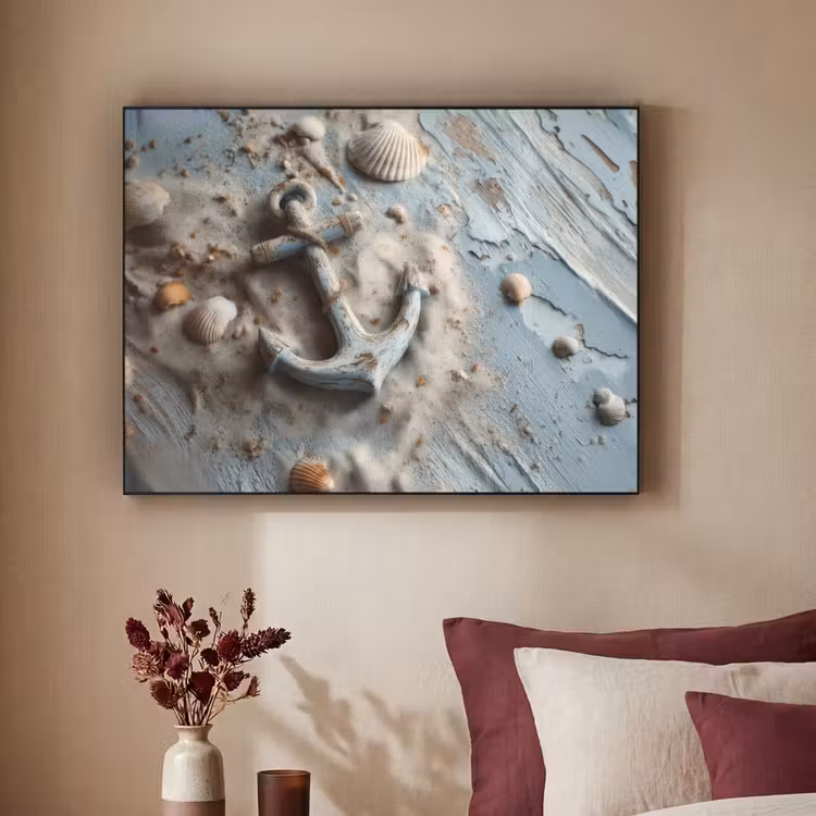 Anker - Hout - Schelpen - Zand Textielframe - compleet frame klein -sfeer1