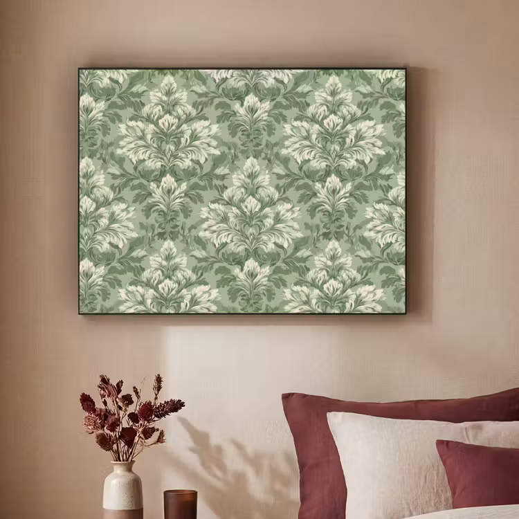 Sierlijk - Lichtgroen - Planten - Patroon - Getailleerd Textielframe zwart klein 947 -sfeer1