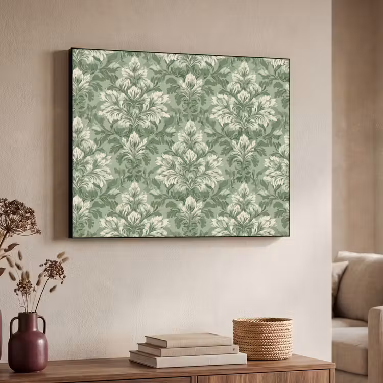 Sierlijk - Lichtgroen - Planten - Patroon - Getailleerd Textielframe zwart klein 947 -sfeer3