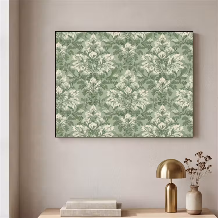 Sierlijk - Lichtgroen - Planten - Patroon - Getailleerd Textielframe zwart klein 947 -sfeer2