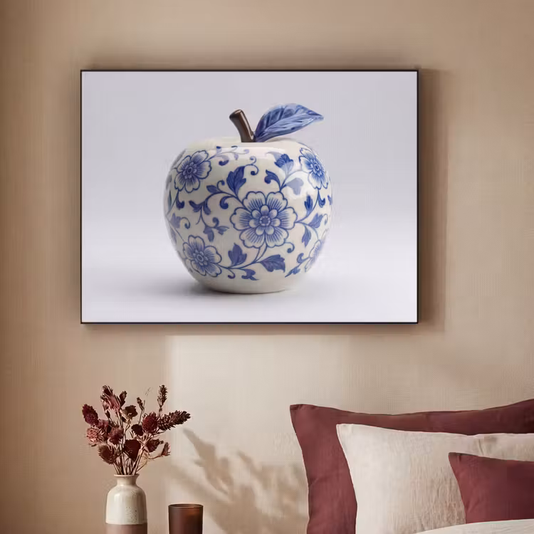 Art Frame - Apfel – Blau – Klassisch - Appel - Blauw - Klassiek Textielframe zwart klein