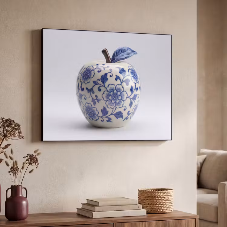 Art Frame - Apfel – Blau – Klassisch - Appel - Blauw - Klassiek Textielframe zwart klein