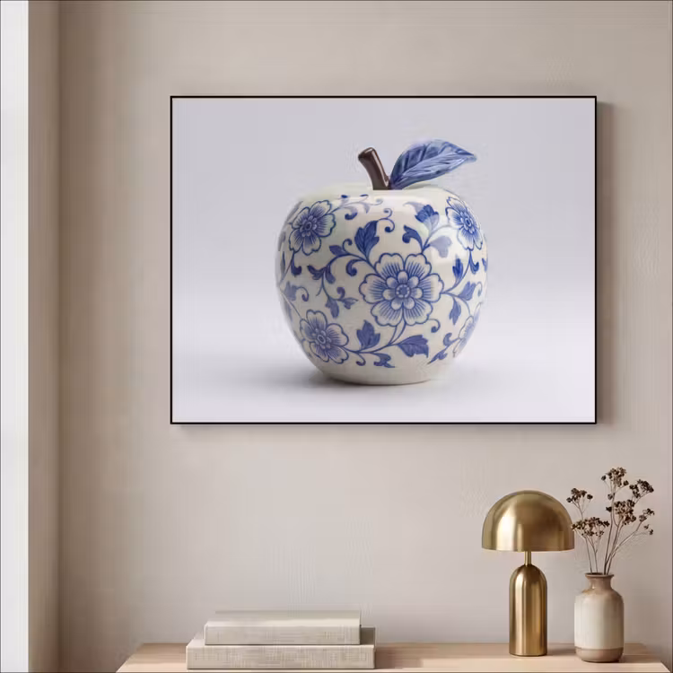 Art Frame - Apfel – Blau – Klassisch - Appel - Blauw - Klassiek Textielframe zwart klein