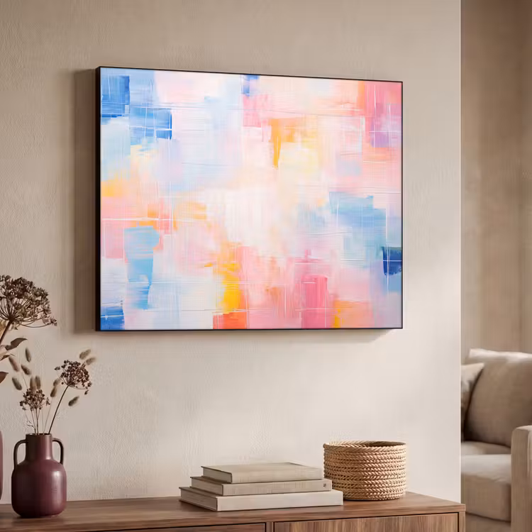 Aquarel - Pastel - Abstract - Kunst Textielframe zwart klein -sfeer3