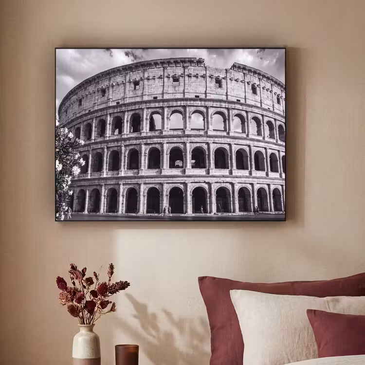 Architectuur - Colosseum - Rome - Historisch - Zwart-wit Textielframe zwart klein -sfeer1