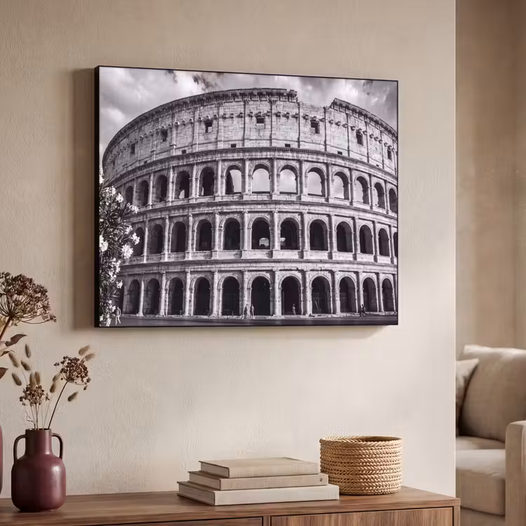 Architectuur - Colosseum - Rome - Historisch - Zwart-wit Textielframe zwart klein -sfeer3