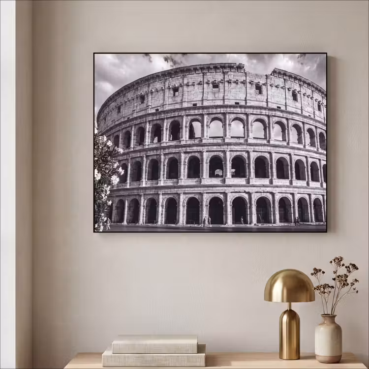 Architectuur - Colosseum - Rome - Historisch - Zwart-wit Textielframe zwart klein -sfeer2
