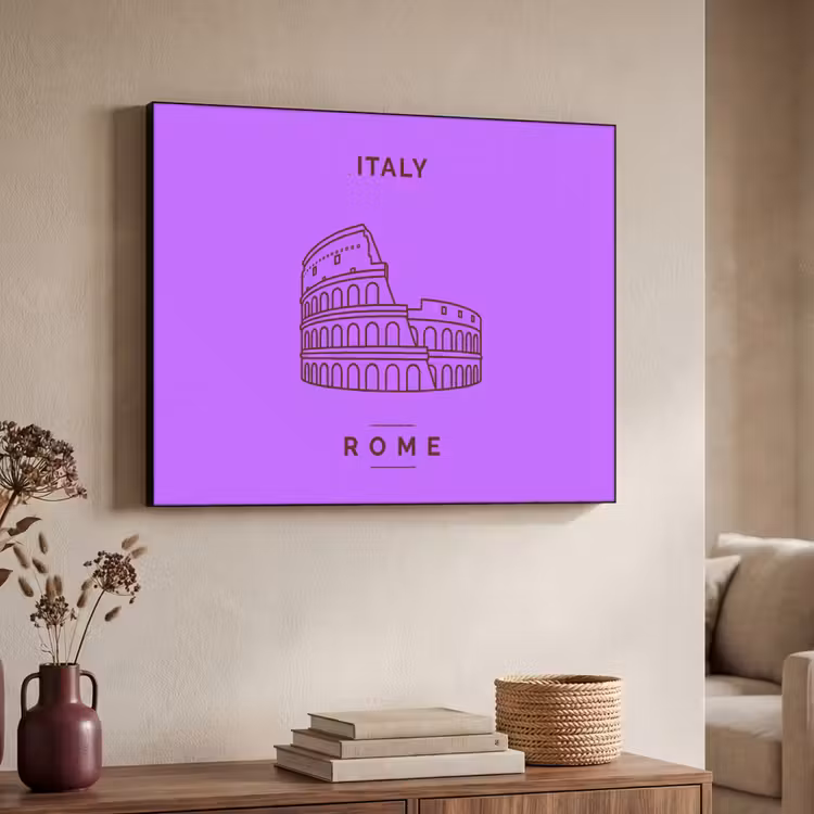 Architectuur - Colosseum - Rome - Minimalistisch - Paars Textielframe zwart klein -sfeer3