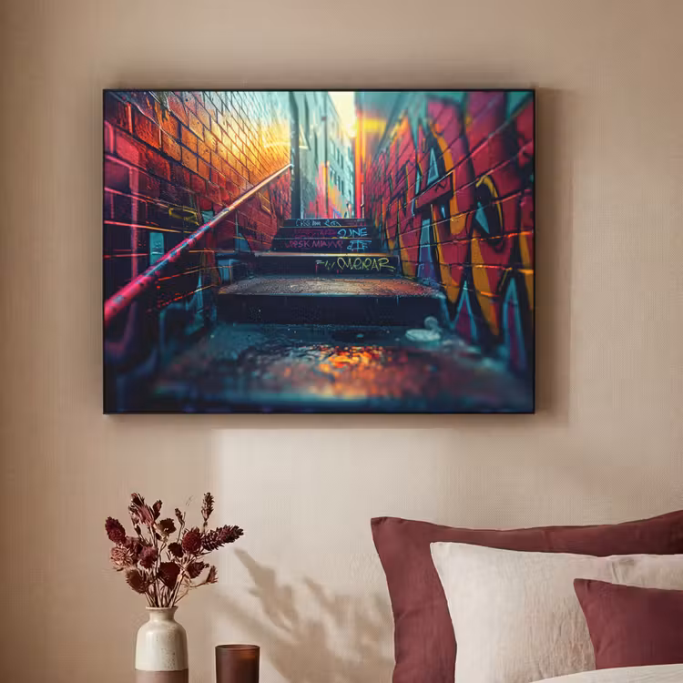 Architectuur - Neon - Trap - Graffiti Textielframe - compleet frame klein -sfeer1