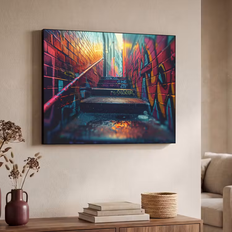 Architectuur - Neon - Trap - Graffiti Textielframe - compleet frame klein -sfeer3