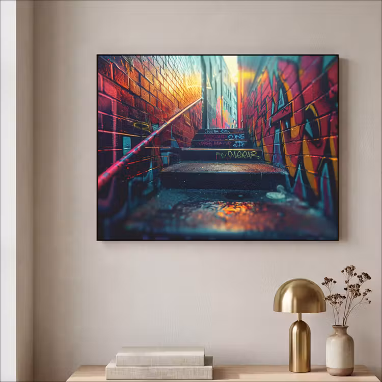 Architectuur - Neon - Trap - Graffiti Textielframe zwart klein -sfeer2