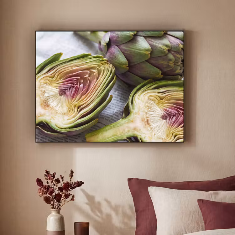 Art Frame - Artischocke – aufgeschnitten – Essen - Artisjok - Doorgesneden - Eten Textielframe zwart klein