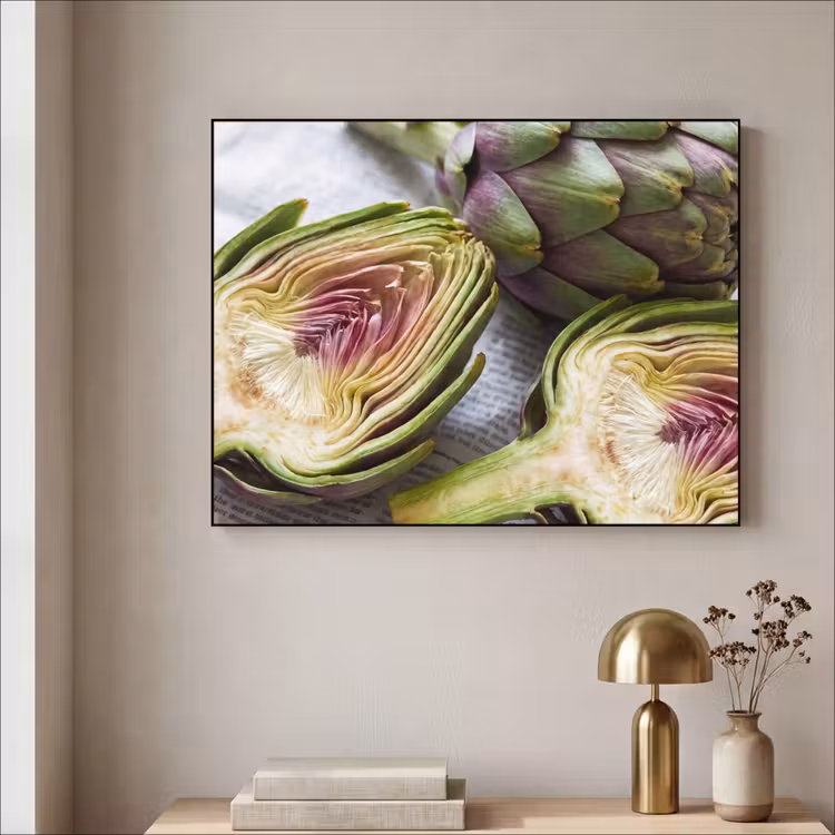 Art Frame - Artischocke – aufgeschnitten – Essen - Artisjok - Doorgesneden - Eten Textielframe zwart klein