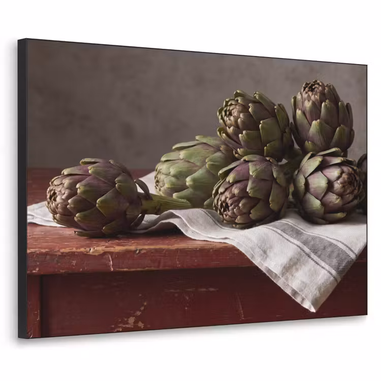 Art Frame - Artischocke – Essen – Rustikal - Artisjok - Eten - Rustiek Textielframe zwart klein