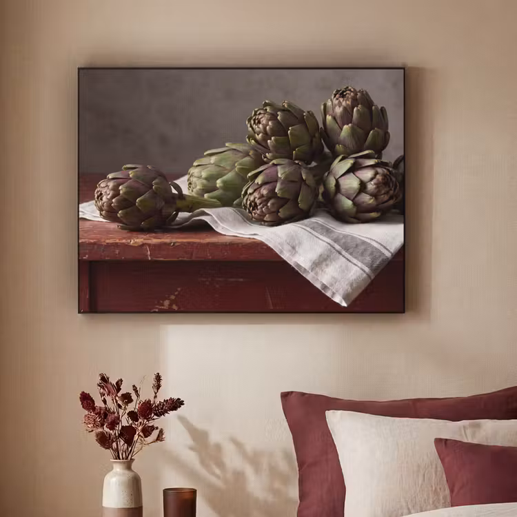 Art Frame - Artischocke – Essen – Rustikal - Artisjok - Eten - Rustiek Textielframe zwart klein