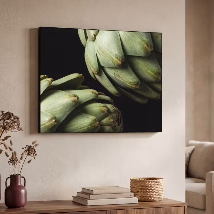 Art Frame - Artischocke – Grün – Essen - Artisjok - Groen - Eten Textielframe zwart klein