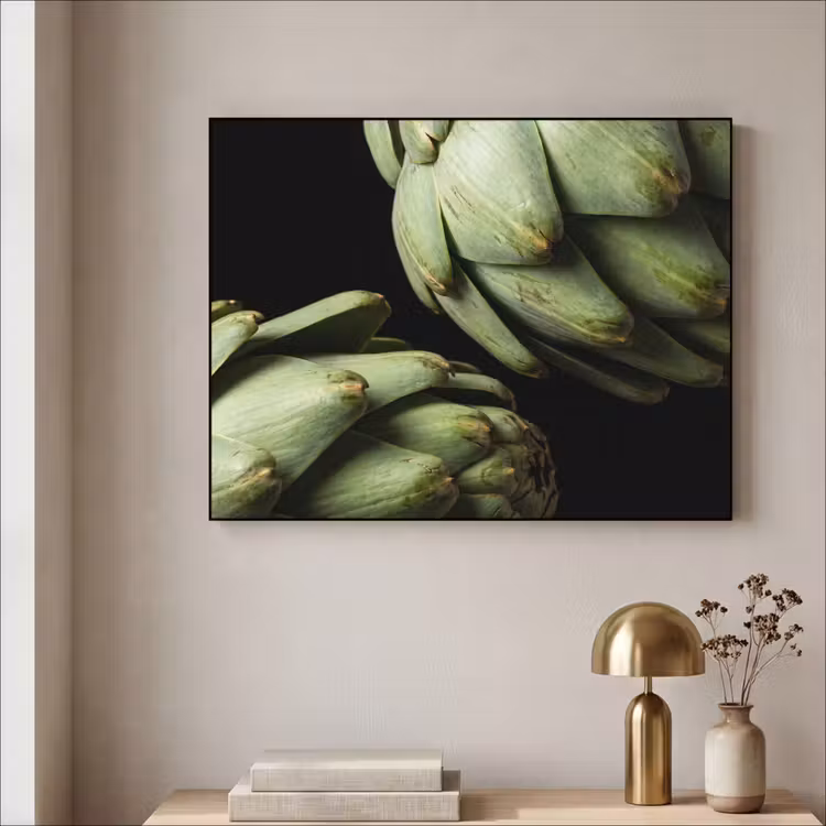 Art Frame - Artischocke – Grün – Essen - Artisjok - Groen - Eten Textielframe zwart klein
