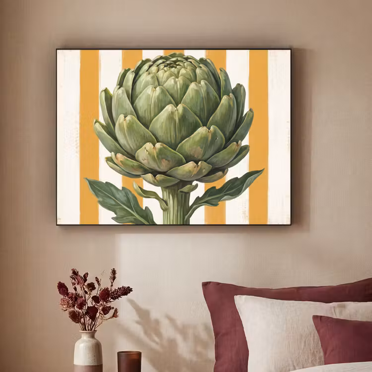 Art Frame - Artischocke – Modern – Gemüse - Artisjok - Modern - Groente Textielframe zwart klein