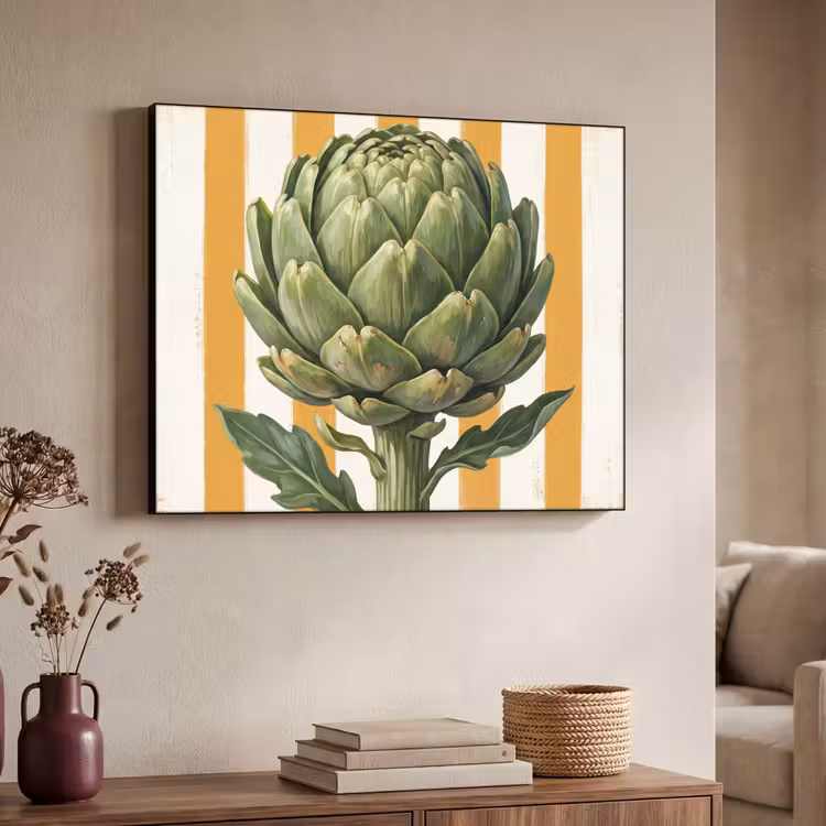 Art Frame - Artischocke – Modern – Gemüse - Artisjok - Modern - Groente Textielframe zwart klein