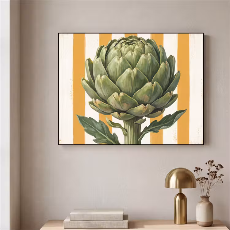 Art Frame - Artischocke – Modern – Gemüse - Artisjok - Modern - Groente Textielframe zwart klein