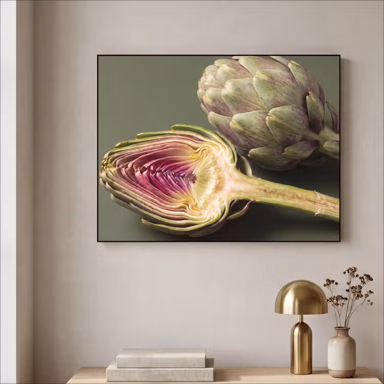 Art Frame - Artischocke – Violett – Lebensmittel - Artisjok - Paars - Voedsel Textielframe zwart klein
