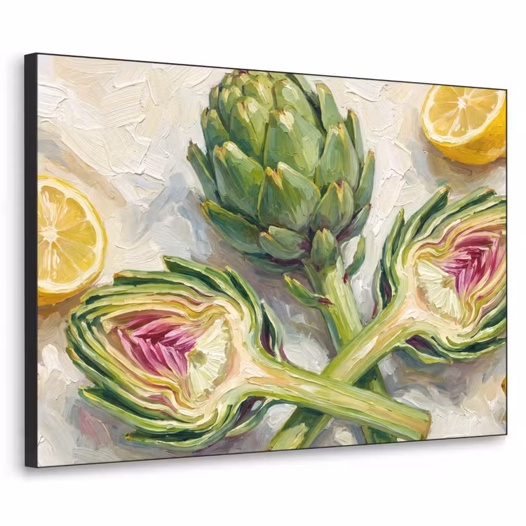 Art Frame - Artischocke – Zitrone – Essen - Artisjok - Citroen - Eten Textielframe zwart klein