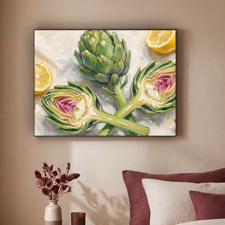 Art Frame - Artischocke – Zitrone – Essen - Artisjok - Citroen - Eten Textielframe zwart klein