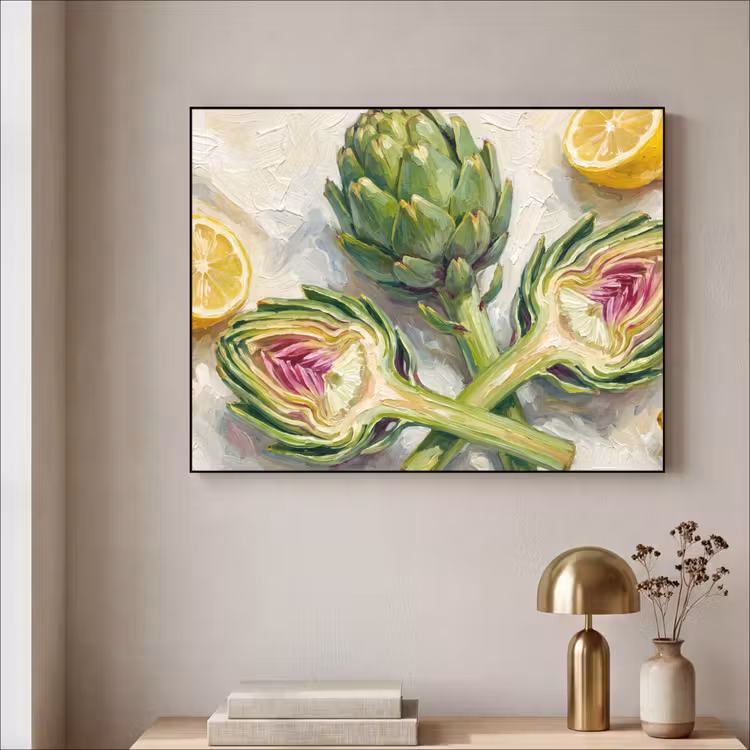 Art Frame - Artischocke – Zitrone – Essen - Artisjok - Citroen - Eten Textielframe zwart klein