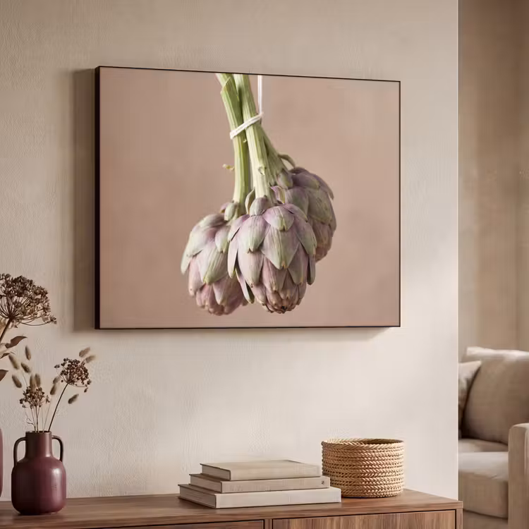 Art Frame - Artischocken – Hängend – Gemüse - Artisjokken - Hangend - Groenten Textielframe zwart klein
