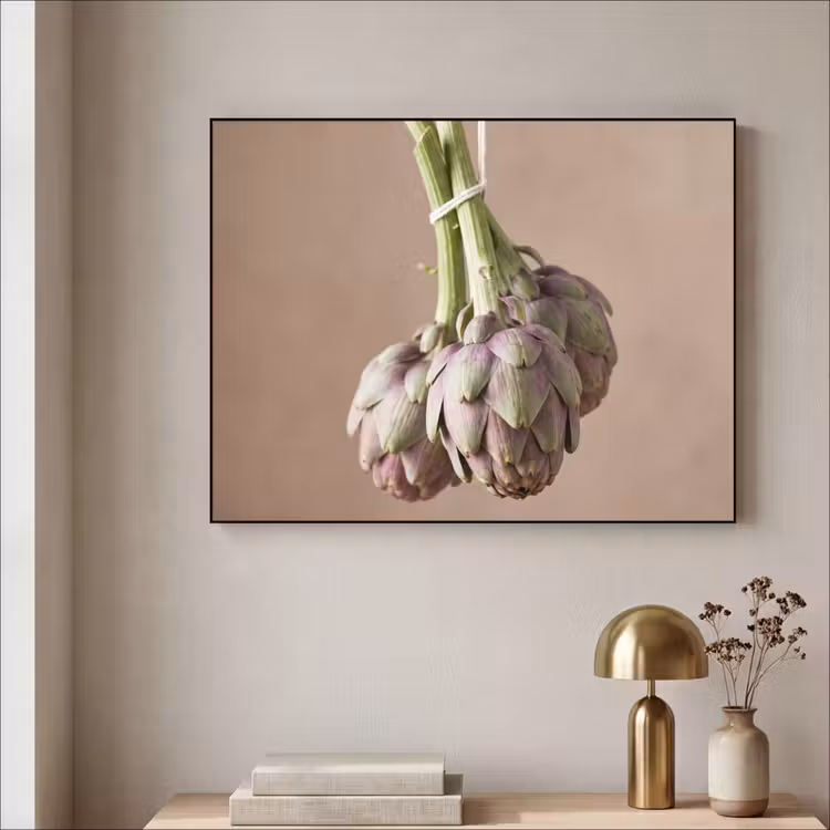 Art Frame - Artischocken – Hängend – Gemüse - Artisjokken - Hangend - Groenten Textielframe zwart klein