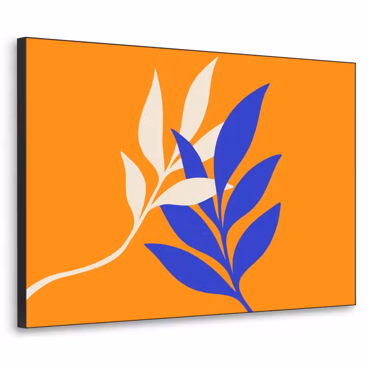 Takken - Bladeren - Minimalistisch - Blauw Textielframe zwart klein -3d
