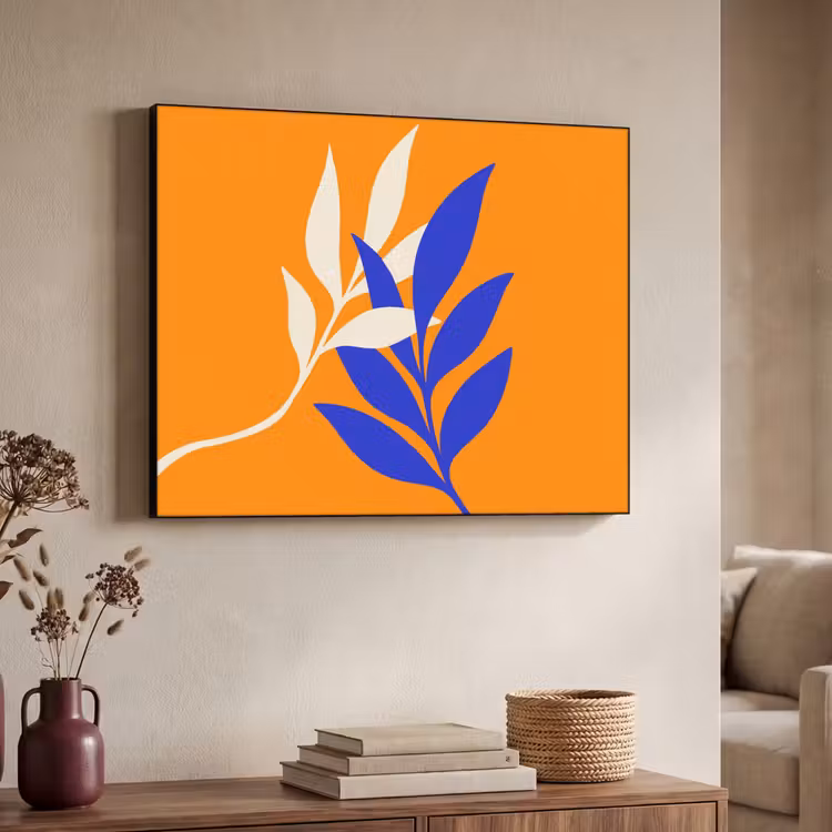 Takken - Bladeren - Minimalistisch - Blauw Textielframe zwart klein -sfeer3