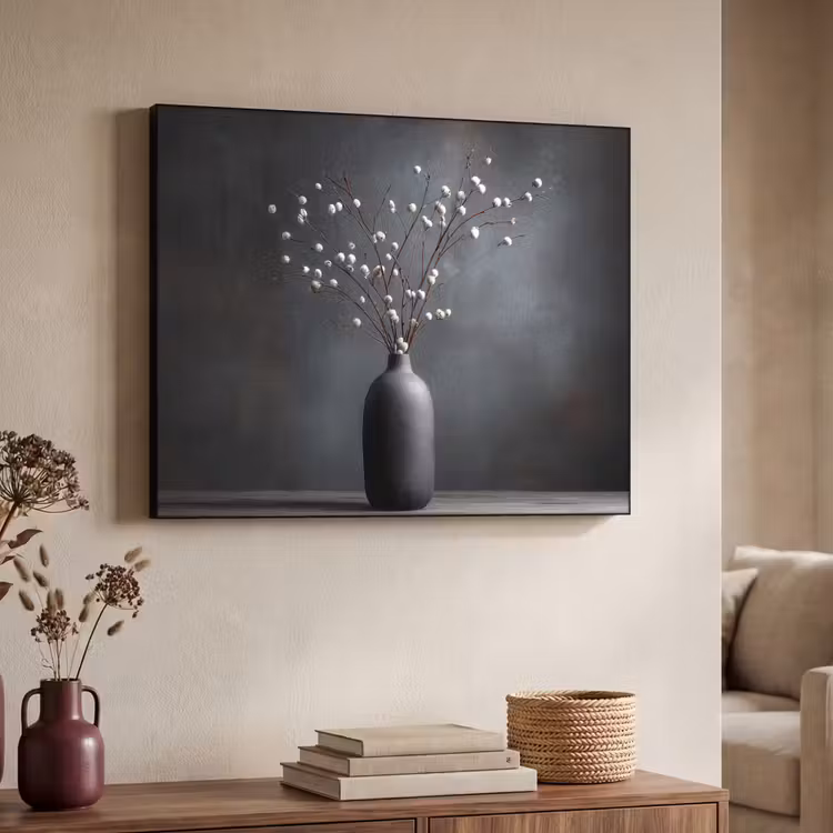 Takken - Vaas - Bolletjes - Wit Textielframe - compleet frame klein -sfeer3