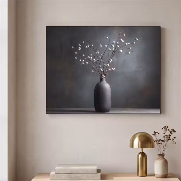 Takken - Vaas - Bolletjes - Wit Textielframe zwart klein -sfeer2