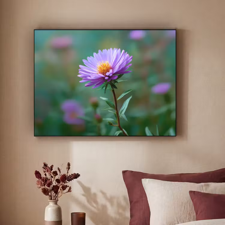 Aster - Paars - Bloem - Blaadjes Textielframe - compleet frame klein -sfeer1