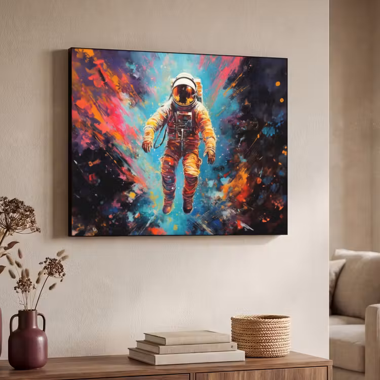Astronaut - Graffiti - Ruimte - Neon Textielframe zwart klein -sfeer3