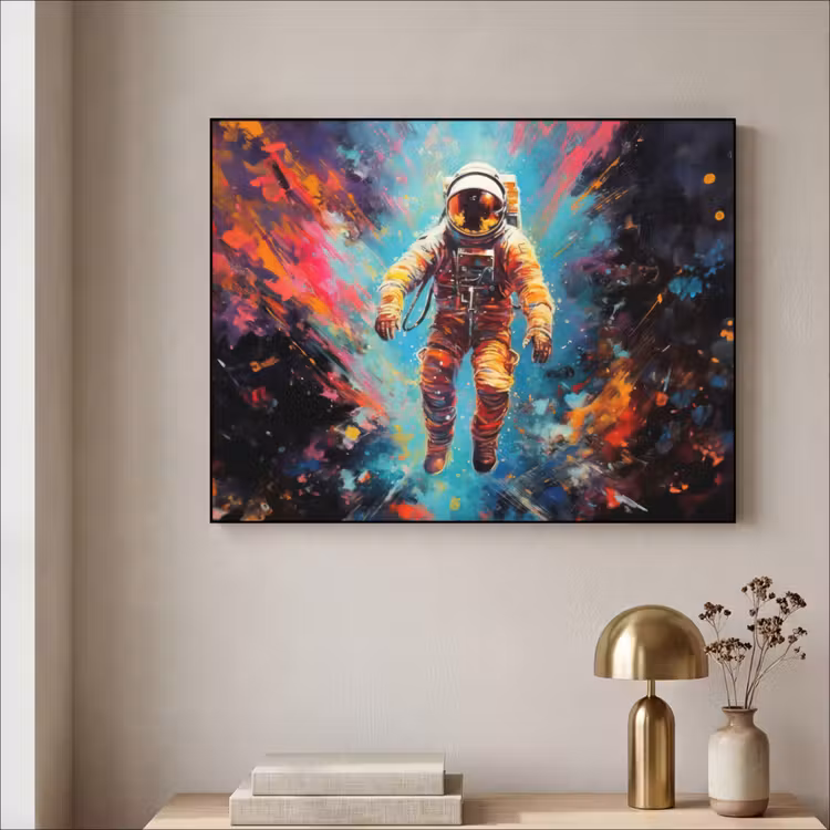 Astronaut - Graffiti - Ruimte - Neon Textielframe zwart klein -sfeer2