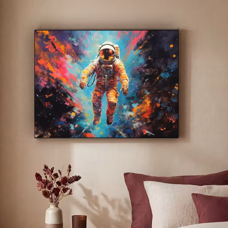 Astronaut - Graffiti - Ruimte - Neon Textielframe zwart klein -sfeer1