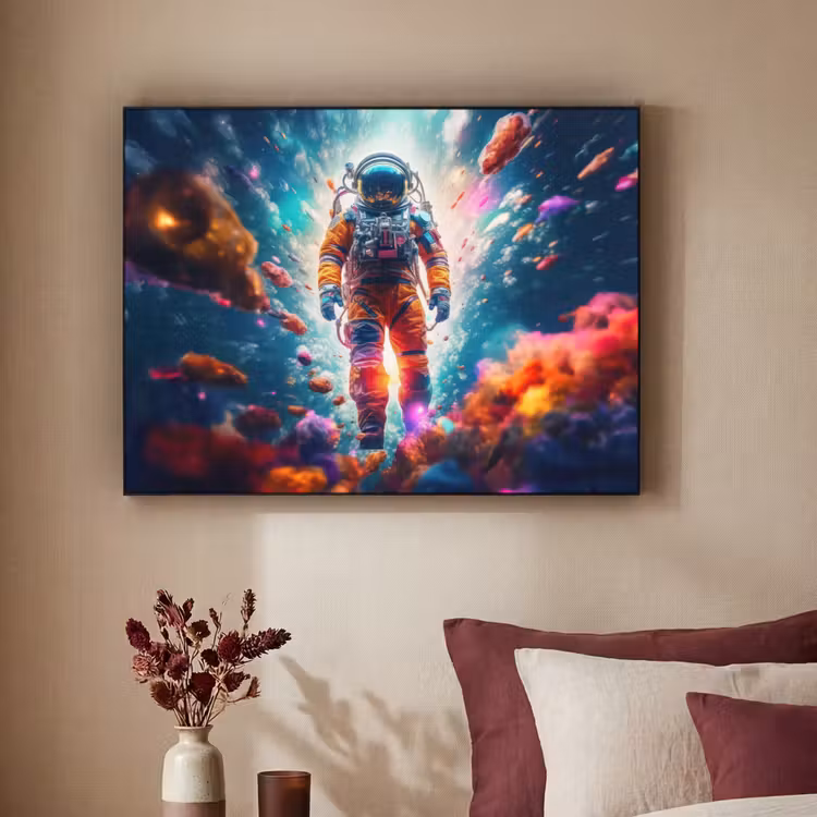 Astronaut - Neon - Meteoriet - Neon Textielframe zwart klein -sfeer1