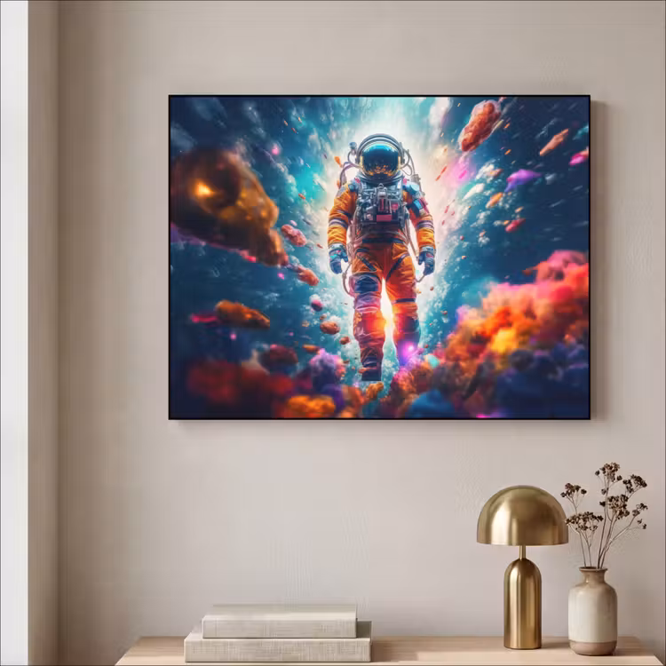 Astronaut - Neon - Meteoriet - Neon Textielframe zwart klein -sfeer2