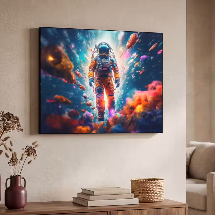Astronaut - Neon - Meteoriet - Neon Textielframe zwart klein -sfeer3
